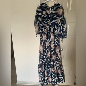 Fashion Nova Blue and White Bishop Sleeve Sundress